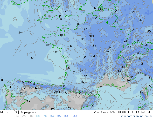 RH 2m Arpege-eu Fr 31.05.2024 00 UTC