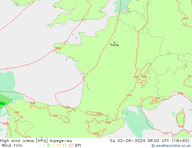 High wind areas Arpege-eu dim 02.06.2024 06 UTC