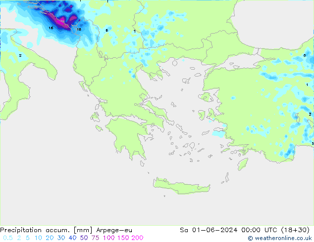 Totale neerslag Arpege-eu za 01.06.2024 00 UTC