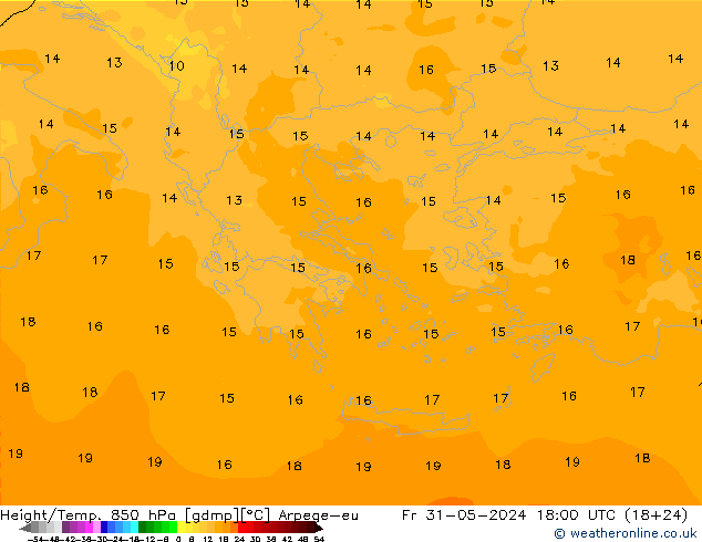 Height/Temp. 850 hPa Arpege-eu ven 31.05.2024 18 UTC