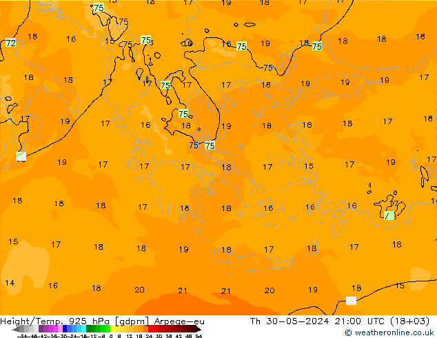 Height/Temp. 925 hPa Arpege-eu Do 30.05.2024 21 UTC