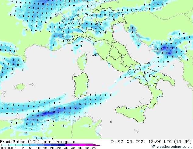 Precipitación (12h) Arpege-eu dom 02.06.2024 06 UTC