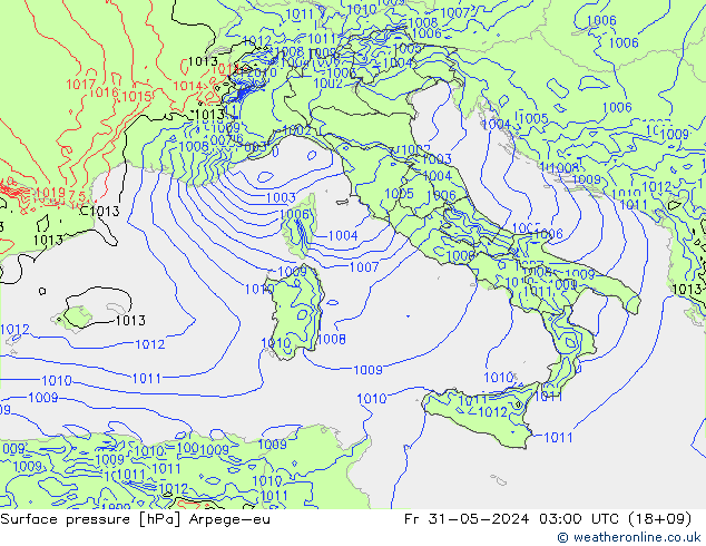 Surface pressure Arpege-eu Fr 31.05.2024 03 UTC