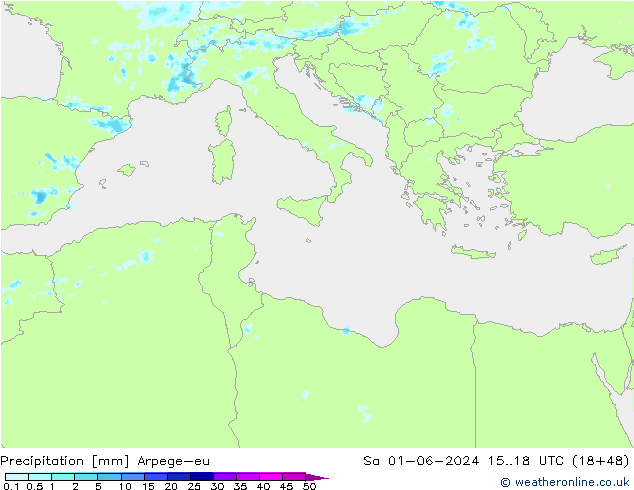осадки Arpege-eu сб 01.06.2024 18 UTC