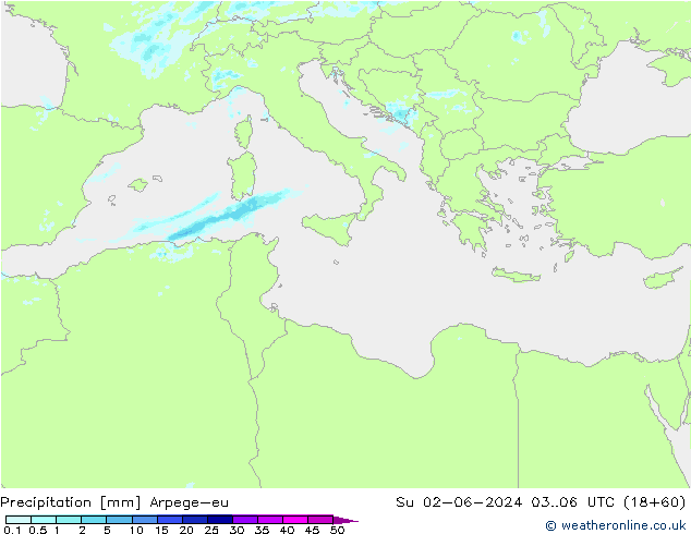 Srážky Arpege-eu Ne 02.06.2024 06 UTC
