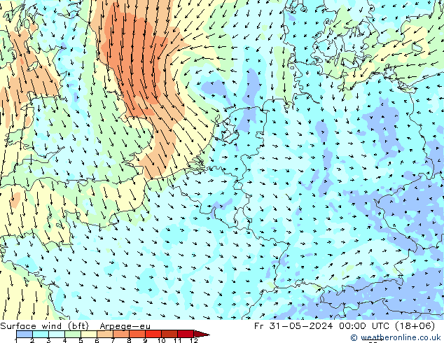 ве�Bе�@ 10 m (bft) Arpege-eu пт 31.05.2024 00 UTC