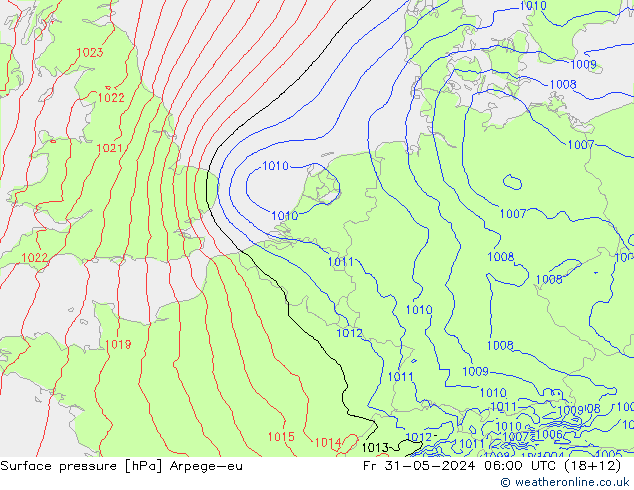 Atmosférický tlak Arpege-eu Pá 31.05.2024 06 UTC