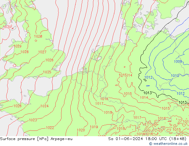 Bodendruck Arpege-eu Sa 01.06.2024 18 UTC