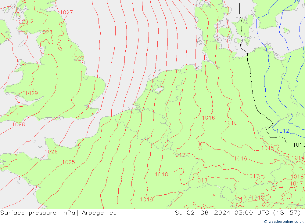 Atmosférický tlak Arpege-eu Ne 02.06.2024 03 UTC