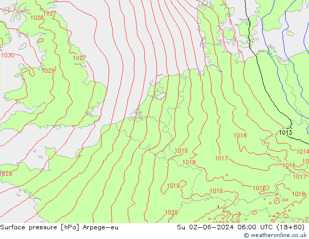 Atmosférický tlak Arpege-eu Ne 02.06.2024 06 UTC