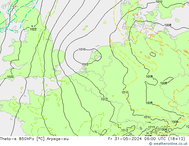 Theta-e 850hPa Arpege-eu Fr 31.05.2024 06 UTC
