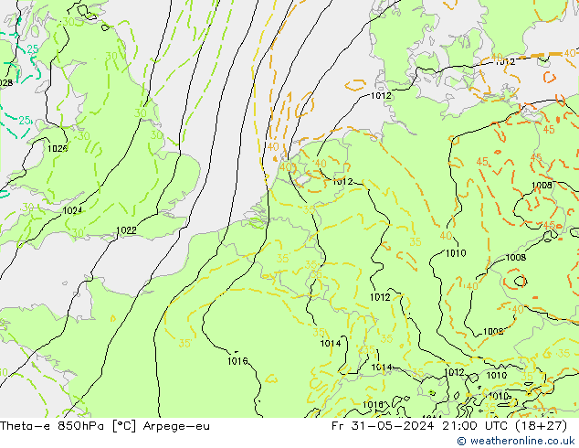 Theta-e 850hPa Arpege-eu vie 31.05.2024 21 UTC