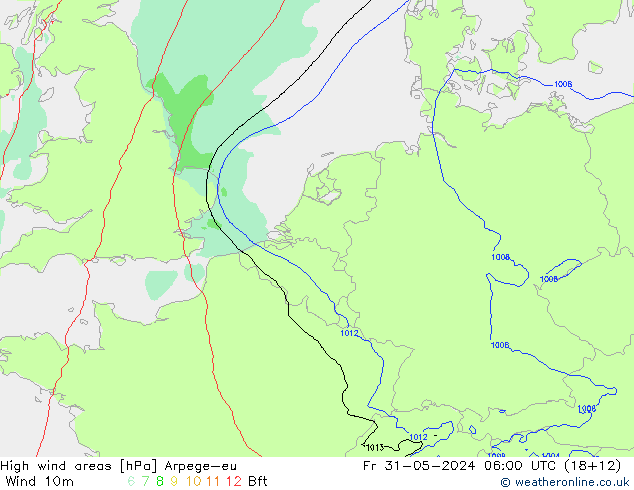 yüksek rüzgarlı alanlar Arpege-eu Cu 31.05.2024 06 UTC