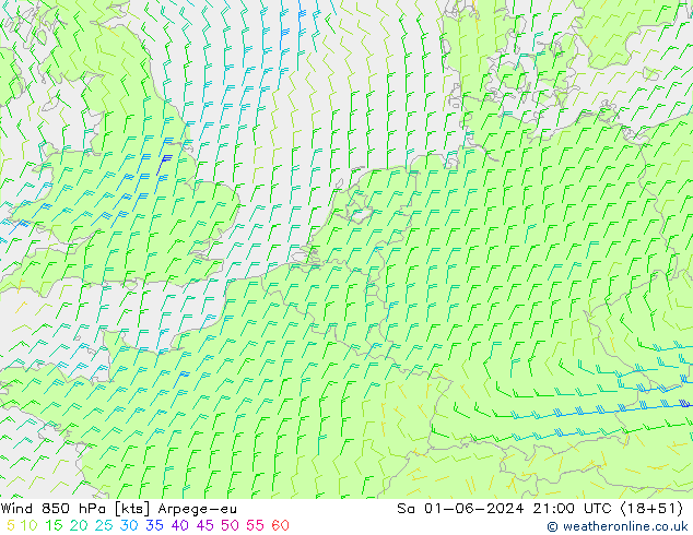 Vento 850 hPa Arpege-eu Sáb 01.06.2024 21 UTC