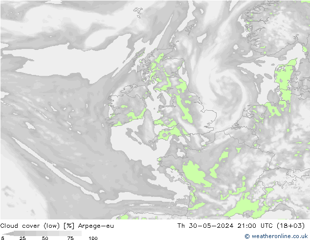 Bewolking (Laag) Arpege-eu do 30.05.2024 21 UTC