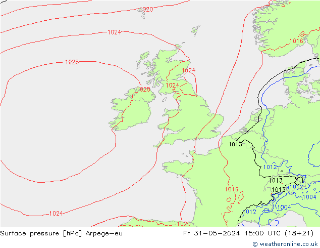 Atmosférický tlak Arpege-eu Pá 31.05.2024 15 UTC