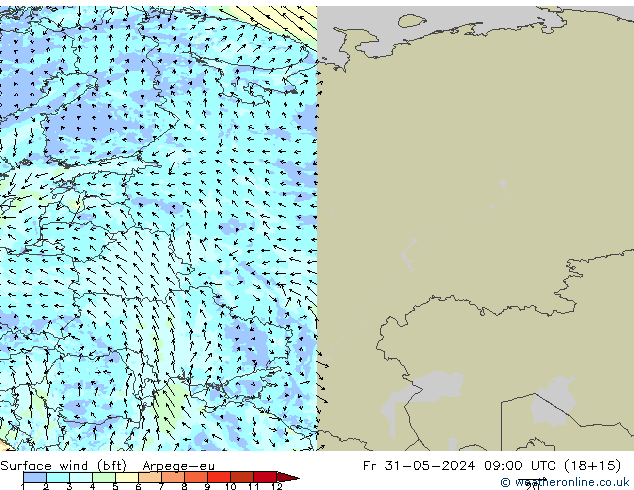 wiatr 10 m (bft) Arpege-eu pt. 31.05.2024 09 UTC