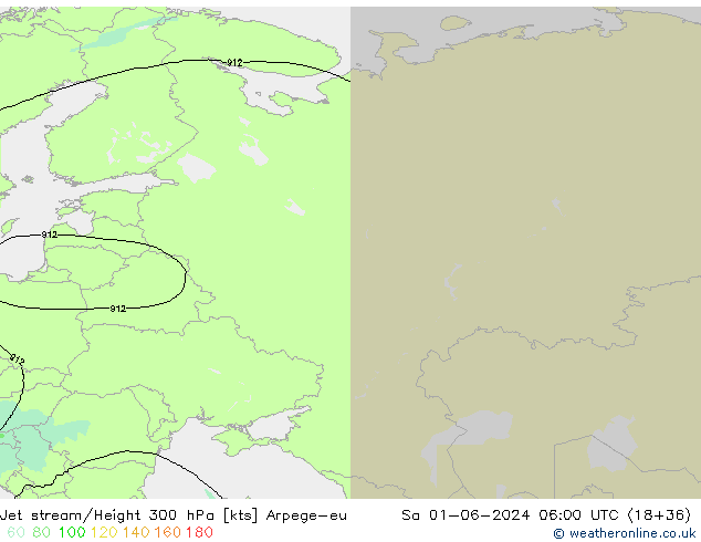 Jet stream Arpege-eu Sáb 01.06.2024 06 UTC