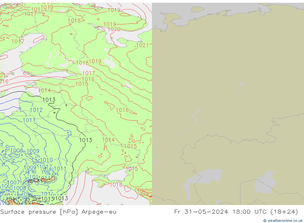 Surface pressure Arpege-eu Fr 31.05.2024 18 UTC