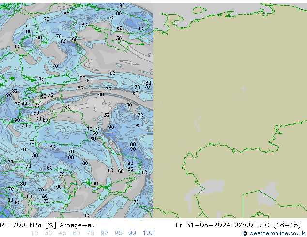 RH 700 hPa Arpege-eu pt. 31.05.2024 09 UTC