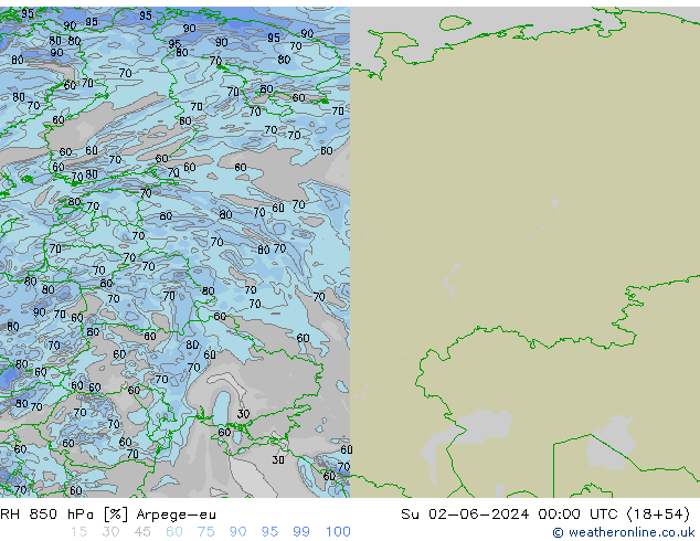 850 hPa Nispi Nem Arpege-eu Paz 02.06.2024 00 UTC