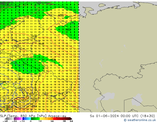 SLP/Temp. 850 hPa Arpege-eu Sa 01.06.2024 00 UTC