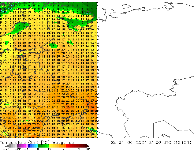 Temperature (2m) Arpege-eu Sa 01.06.2024 21 UTC