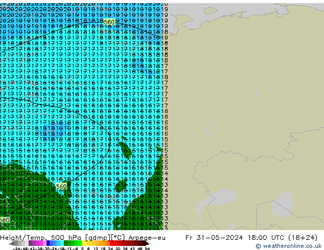 Height/Temp. 500 hPa Arpege-eu Fr 31.05.2024 18 UTC