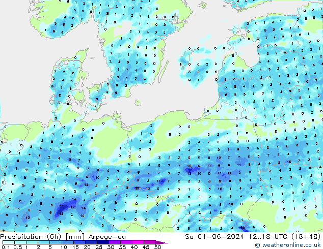 Precipitation (6h) Arpege-eu So 01.06.2024 18 UTC