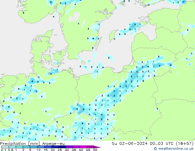 Precipitación Arpege-eu dom 02.06.2024 03 UTC