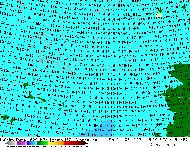 Yükseklik/Sıc. 500 hPa Arpege-eu Cts 01.06.2024 18 UTC