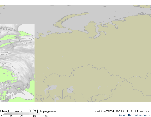 zachmurzenie (wysokie) Arpege-eu nie. 02.06.2024 03 UTC