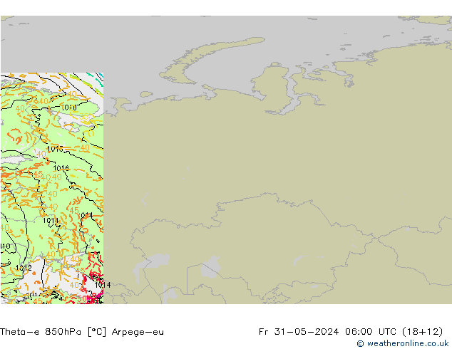 Theta-e 850hPa Arpege-eu vr 31.05.2024 06 UTC