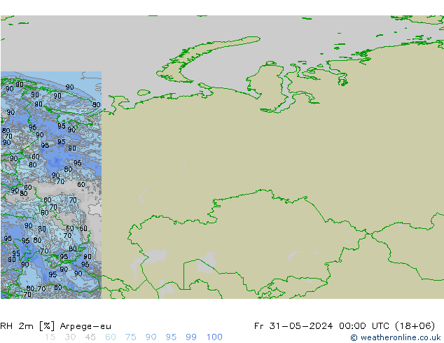 Humedad rel. 2m Arpege-eu vie 31.05.2024 00 UTC