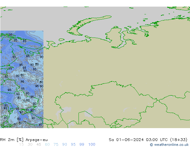 RH 2m Arpege-eu sab 01.06.2024 03 UTC