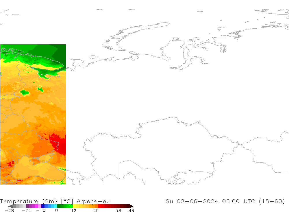 mapa temperatury (2m) Arpege-eu nie. 02.06.2024 06 UTC