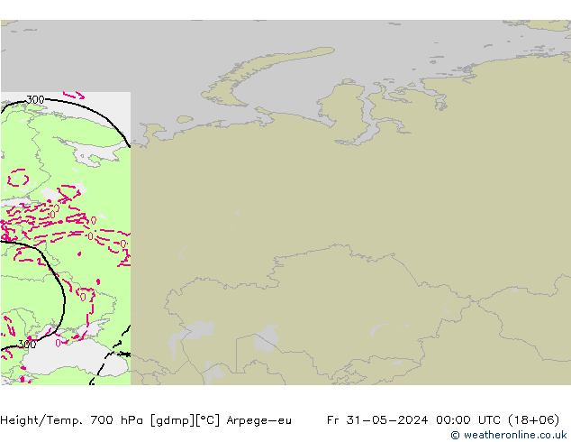 Height/Temp. 700 hPa Arpege-eu Pá 31.05.2024 00 UTC