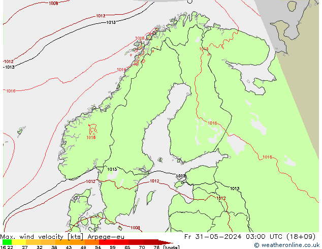 Max. wind velocity Arpege-eu пт 31.05.2024 03 UTC