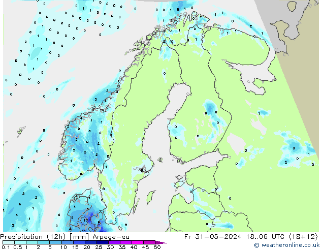 降水量 (12h) Arpege-eu 星期五 31.05.2024 06 UTC