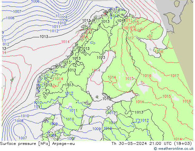 приземное давление Arpege-eu чт 30.05.2024 21 UTC