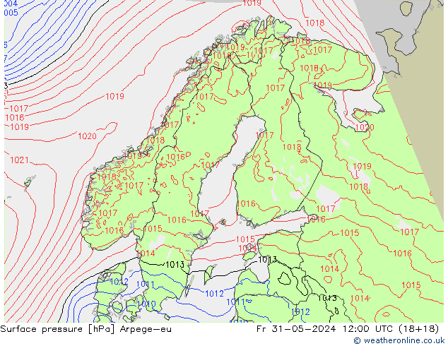 Pressione al suolo Arpege-eu ven 31.05.2024 12 UTC