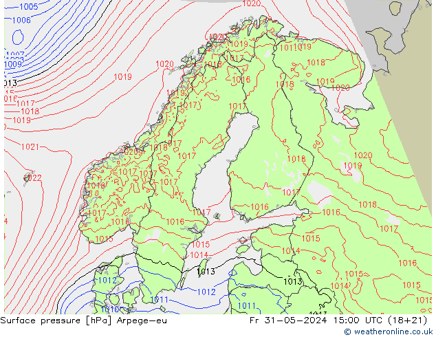 地面气压 Arpege-eu 星期五 31.05.2024 15 UTC