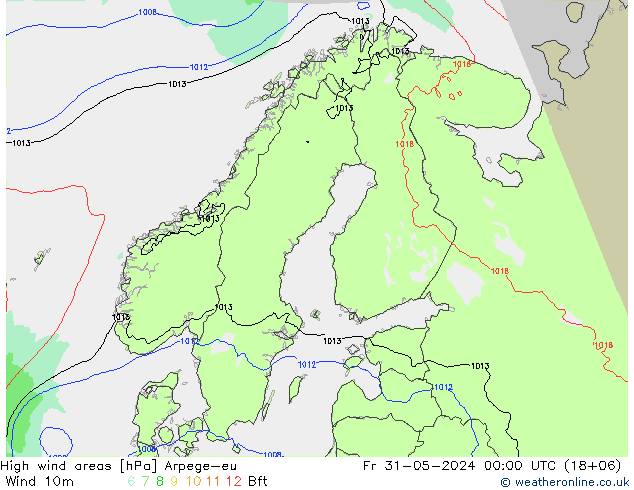 High wind areas Arpege-eu Sex 31.05.2024 00 UTC