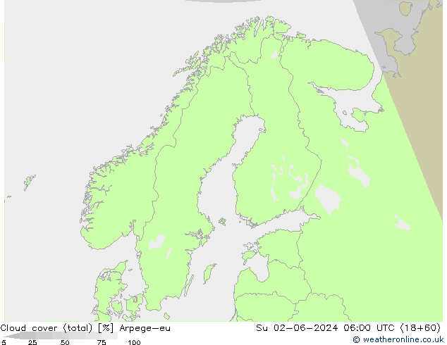 Bewolking (Totaal) Arpege-eu zo 02.06.2024 06 UTC