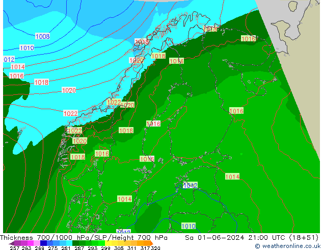 Thck 700-1000 hPa Arpege-eu Sa 01.06.2024 21 UTC