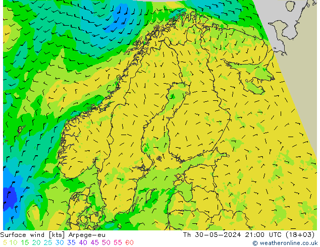 风 10 米 Arpege-eu 星期四 30.05.2024 21 UTC