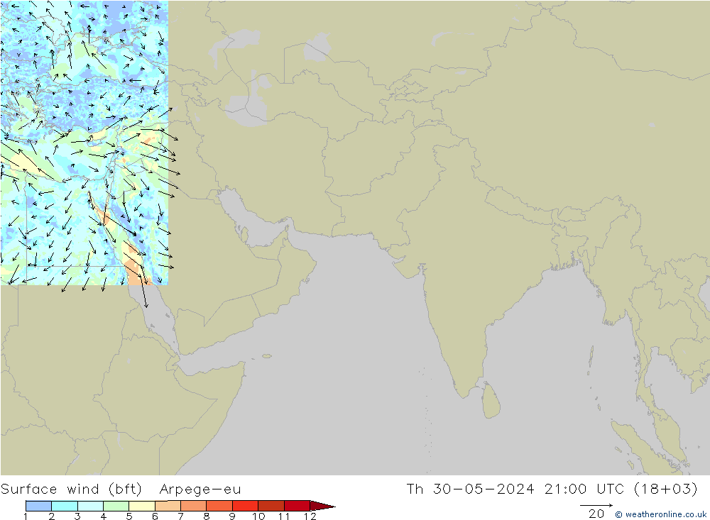 wiatr 10 m (bft) Arpege-eu czw. 30.05.2024 21 UTC