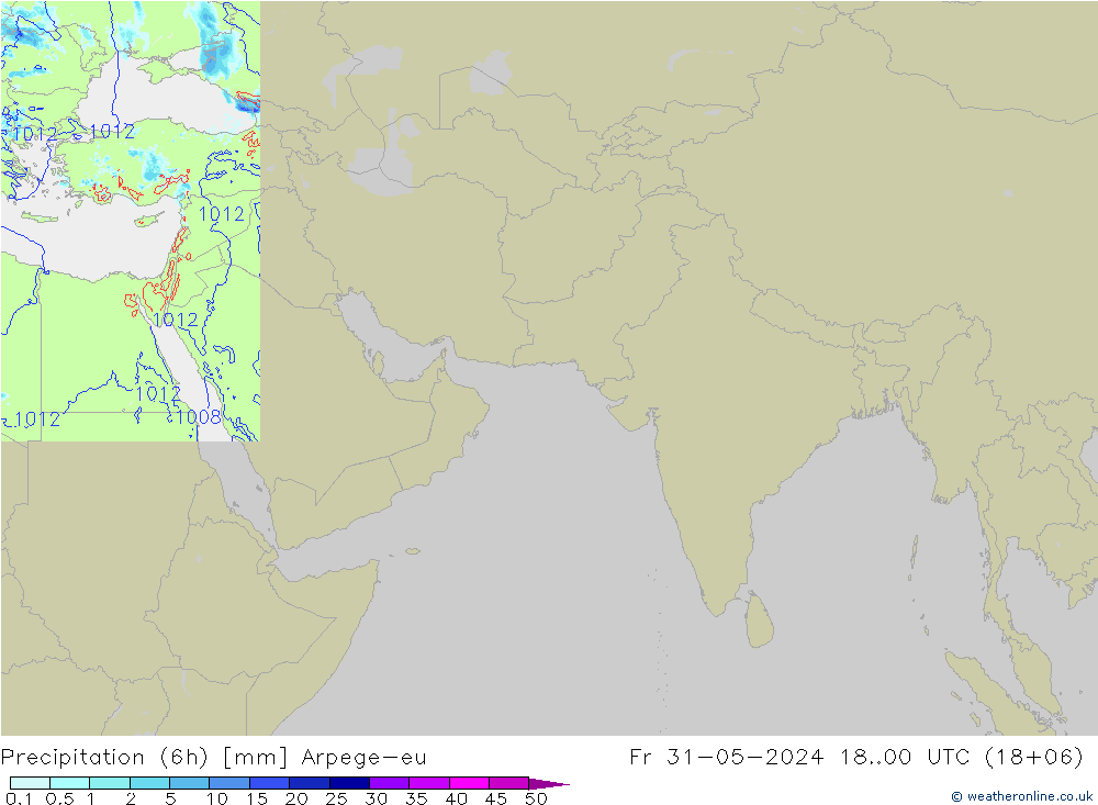 Totale neerslag (6h) Arpege-eu vr 31.05.2024 00 UTC