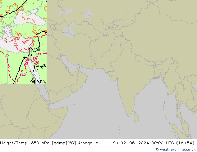 Height/Temp. 850 hPa Arpege-eu Su 02.06.2024 00 UTC