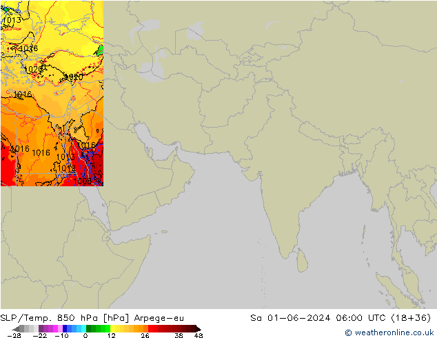 SLP/Temp. 850 hPa Arpege-eu Sa 01.06.2024 06 UTC